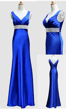 Load image into Gallery viewer, Royal Blue V-neck Satin Fit and Flare Mother of the Bride Dress - promboutiqueonline