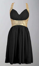 Load image into Gallery viewer, Black and Gold Sequin Short Prom Graduation Dresses with Straps KSP380 - promboutiqueonline