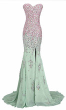 Load image into Gallery viewer, Long Green Jeweled Mermaid Prom Dresses with Sexy Slit P440 - promboutiqueonline