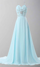 Load image into Gallery viewer, Sky Blue Crystal Halter Long Prom Dresses Tie Up Back P447 - promboutiqueonline