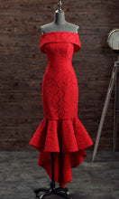 Load image into Gallery viewer, Off Shoulder Red Lace Short Mermaid Prom Dresses with Fishtail P492 - promboutiqueonline