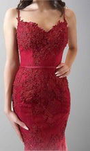 Load image into Gallery viewer, Straps Applique Red Lace Mermaid Prom Dresses Feature Buttons Back P502 - promboutiqueonline