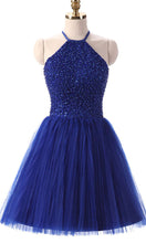 Load image into Gallery viewer, Royal Blue Short Beaded 8th Grade Prom Dresses with Keyhole Back P505 - promboutiqueonline