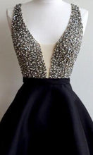 Load image into Gallery viewer, Plunging Illusion V-neck Short Black Graduation Prom Dresses Online KSP525 - promboutiqueonline