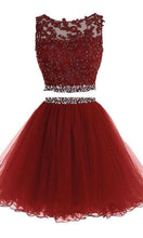 Load image into Gallery viewer, Short Two Pieces Prom Dresses with High Illusion Neckline Features Rhinestone and Applique P529 - promboutiqueonline