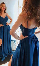 Load image into Gallery viewer, Spaghetti Straps Green Lace Long Slit Prom Dresses  P533 - promboutiqueonline