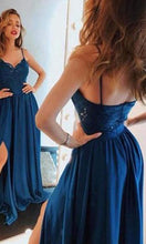 Load image into Gallery viewer, Spaghetti Straps Green Lace Long Slit Prom Dresses  P533 - promboutiqueonline