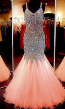 Load image into Gallery viewer, Sparkly Long Corset Trumpet Mermaid Prom Dress with Cross Strap Back P537 - promboutiqueonline