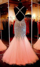 Load image into Gallery viewer, Sparkly Long Corset Trumpet Mermaid Prom Dress with Cross Strap Back P537 - promboutiqueonline