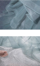 Load image into Gallery viewer, Mist Blue Long Applique Sheer Tulle Bustier Prom Gown Dresses Lace Up Back P592 - promboutiqueonline
