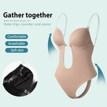 Load image into Gallery viewer, Low Plunging Bodysuit Shapewear with Big U Open Back Womens Bust Lifter Body Shaper - promboutiqueonline