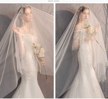 Load image into Gallery viewer, Appliqued Off Shoulder Mermaid Wedding Gowns with Half Sleeves - promboutiqueonline
