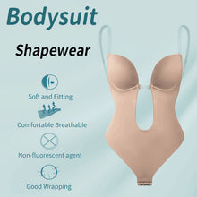 Load image into Gallery viewer, Low Plunging Bodysuit Shapewear with Big U Open Back Womens Bust Lifter Body Shaper - promboutiqueonline