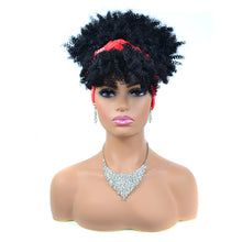 Load image into Gallery viewer, Afro Puff Kinky Curly Synthetic Short Headband Wigs with Turban Wrap For Black Women Heat Resistent - promboutiqueonline