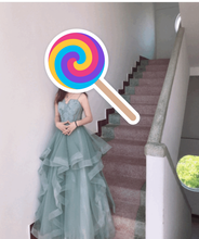 Load image into Gallery viewer, Mist Blue Long Applique Sheer Tulle Bustier Prom Gown Dresses Lace Up Back P592 - promboutiqueonline