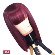 Load image into Gallery viewer, Short Straight Bob Wigs with Bang for Black Women Dyeable 100% Human Hair wigs - promboutiqueonline