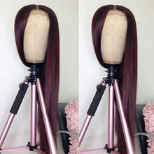 Load image into Gallery viewer, Burgundy Lace Front Human Hair Wigs 99J Brazilian Remy Hair Shining Straight Human Hair Wig  Pre-Plucked and Dyeable - promboutiqueonline
