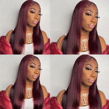 Load image into Gallery viewer, Burgundy Lace Front Human Hair Wigs 99J Brazilian Remy Hair Shining Straight Human Hair Wig  Pre-Plucked and Dyeable - promboutiqueonline