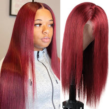 Load image into Gallery viewer, Burgundy Lace Front Human Hair Wigs 99J Brazilian Remy Hair Shining Straight Human Hair Wig  Pre-Plucked and Dyeable - promboutiqueonline