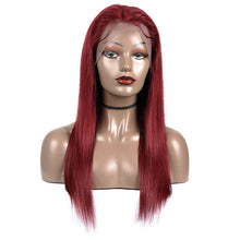 Load image into Gallery viewer, Burgundy Lace Front Human Hair Wigs 99J Brazilian Remy Hair Shining Straight Human Hair Wig  Pre-Plucked and Dyeable - promboutiqueonline
