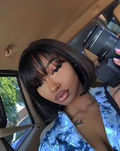 Load image into Gallery viewer, 100% Human Hair Wig With Bangs For Black Women Cheap Brazilian Straight Black Long Fringe Wig - promboutiqueonline
