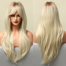Load image into Gallery viewer, Blonder Ombre Color Long Wave Synthetic Wigs with Side Bangs for Women - promboutiqueonline