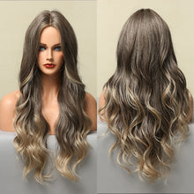 Load image into Gallery viewer, Blonder Ombre Color Long Wave Synthetic Wigs with Side Bangs for Women - promboutiqueonline