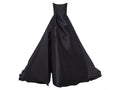Scoop Draped Black Satin Bustier Wedding Gowns High Slit with Pockets - promboutiqueonline