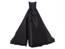 Load image into Gallery viewer, Scoop Draped Black Satin Bustier Wedding Gowns High Slit with Pockets