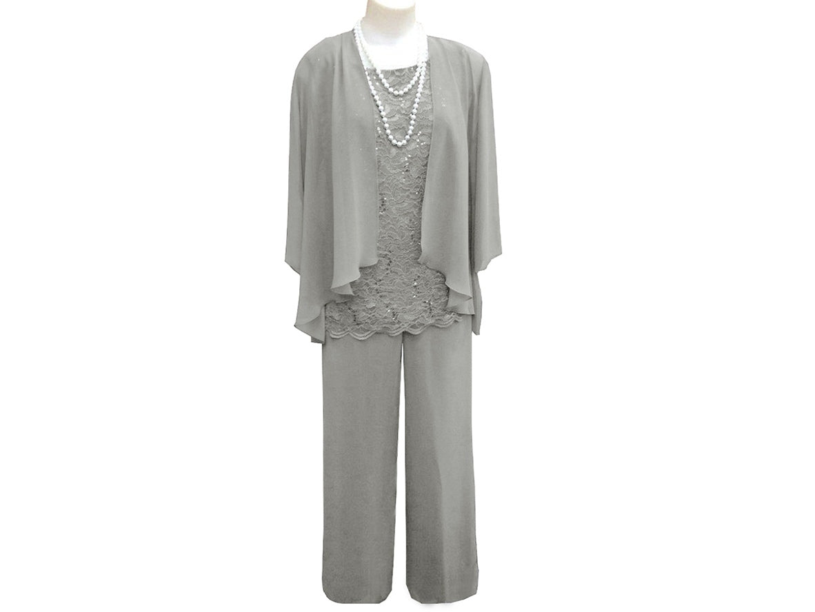 Long Sleeves 3 Pieces Chiffon And Lace Mother of The Groom Pantsuit - promboutiqueonline