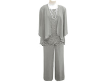 Load image into Gallery viewer, Long Sleeves 3 Pieces Chiffon And Lace Mother of The Groom Pantsuit