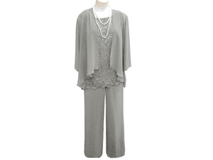 Long Sleeves 3 Pieces Chiffon And Lace Mother of The Groom Pantsuit