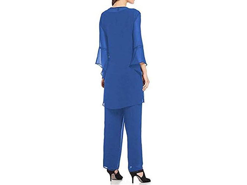 3PCS Chiffon MotherBride Dresses Suits With Long Sheer Sleeves for Wedding MOG Outfits - promboutiqueonline