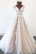 Flowers Embroidery Prom Gown with Straps - Elegant Long Applique Design