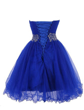 Load image into Gallery viewer, Royal Blue Short Strapless Graduation Dresses with Crystal Floral Waistband P470