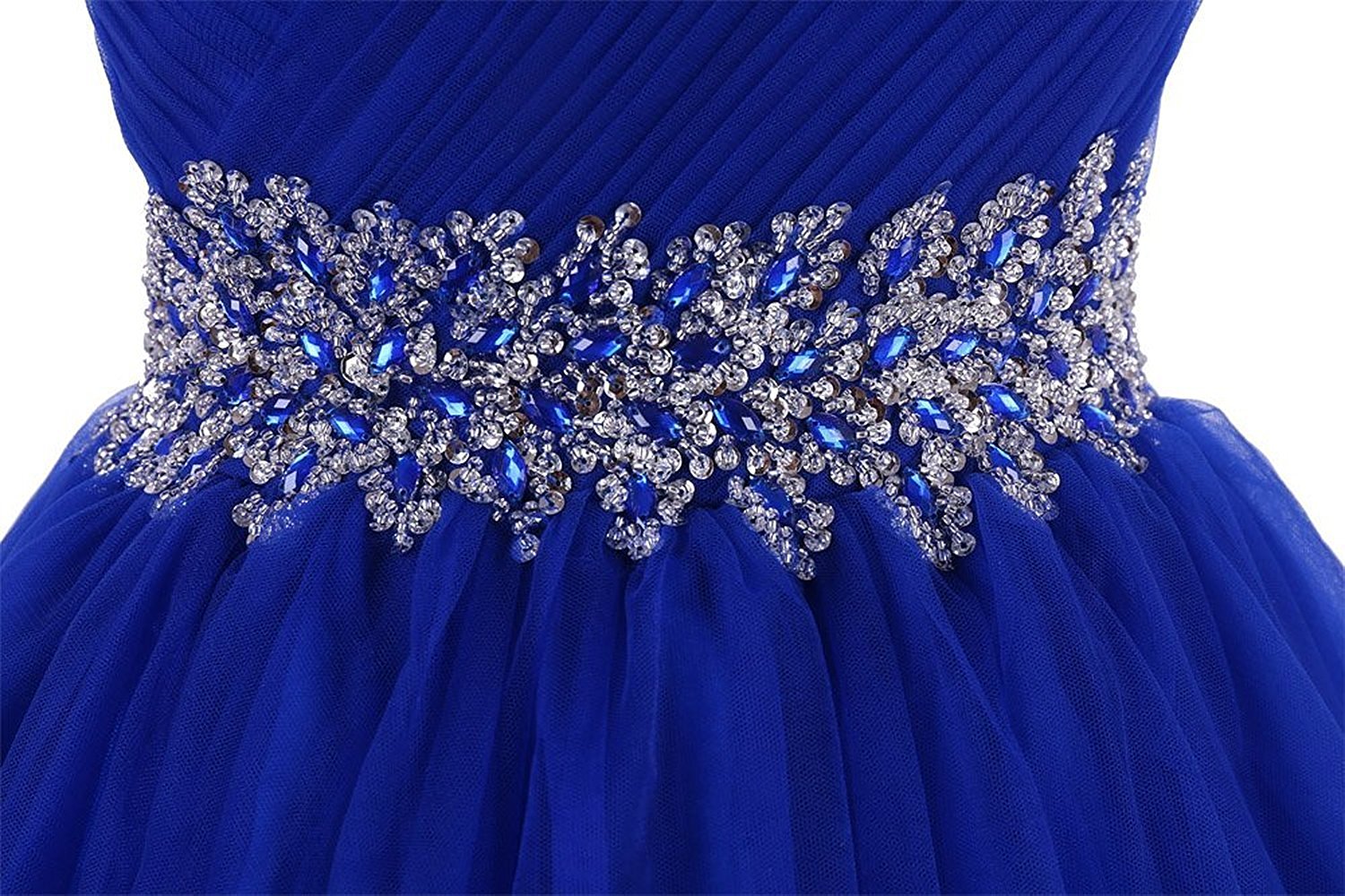 Royal Blue Short Strapless Graduation Dresses with Crystal Floral Waistband P470 - promboutiqueonline