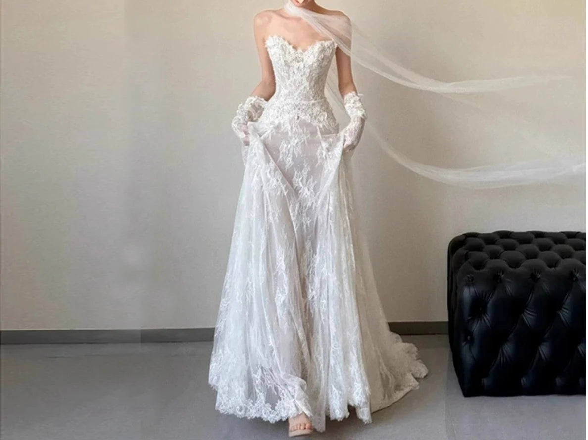 sweetheart floral lace wedding dress for May Brides