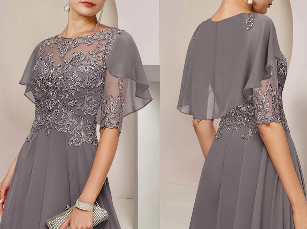 Retro Neutral Color Fit and Flare MOB Dresses with Cape Sleeves for Timeless Elegance