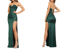 Load image into Gallery viewer, Black Ruched Embellished Bodycon Prom Dresses with Slit
