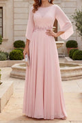 pink mother of the bride dress with 3/4 sleeves front view