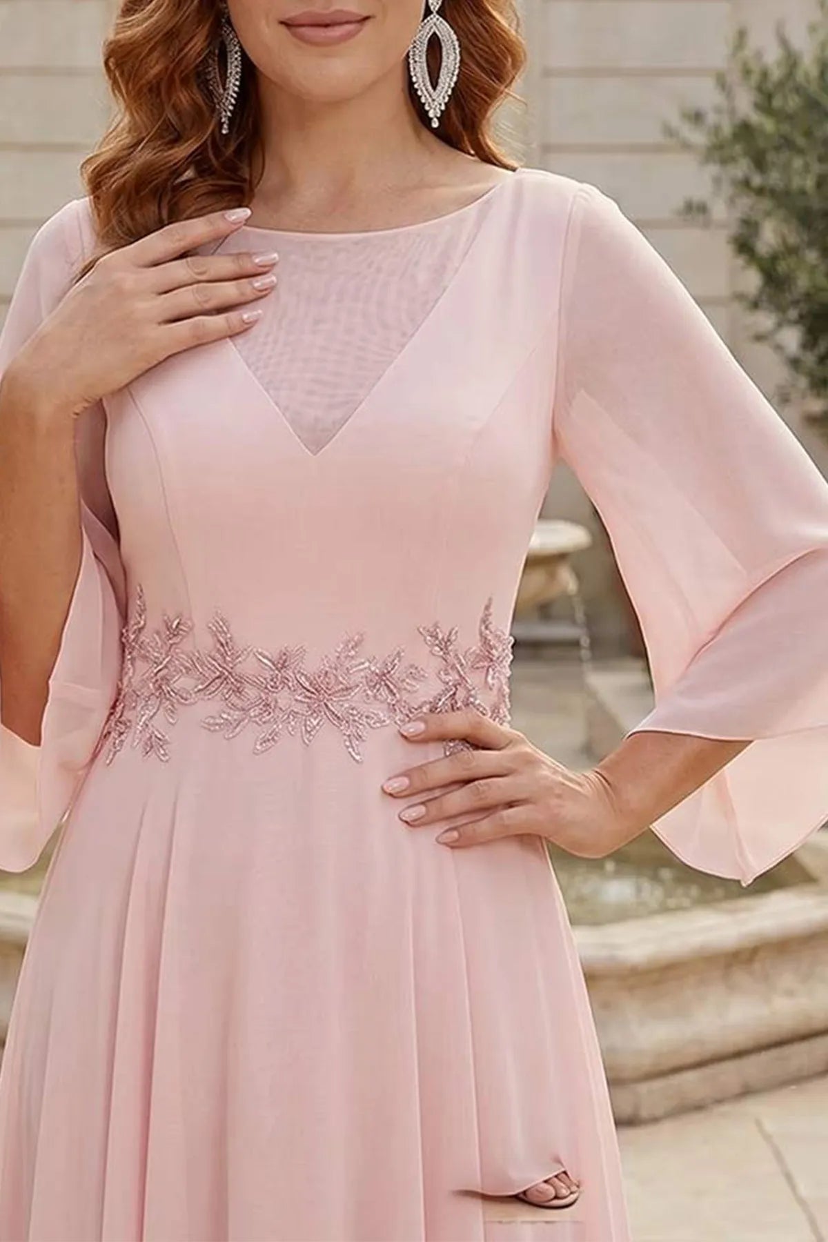 pink mother of the bride dress embroidered waist detail