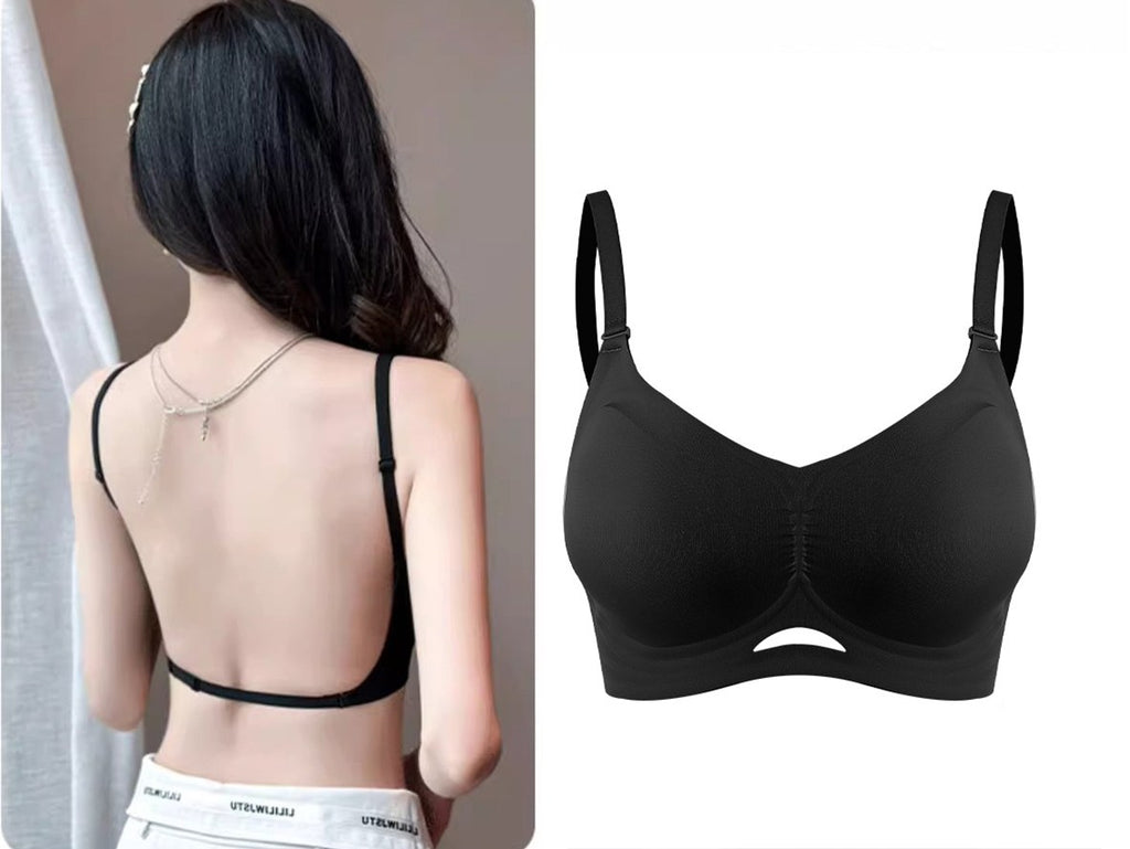 Deep U-Shaped Back Bra for Women - Low Back Open Design with Gathering Detail