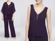 Load image into Gallery viewer, Aubergine Purple 3PCS Asymmetric Mother of The Bride Pant Suits