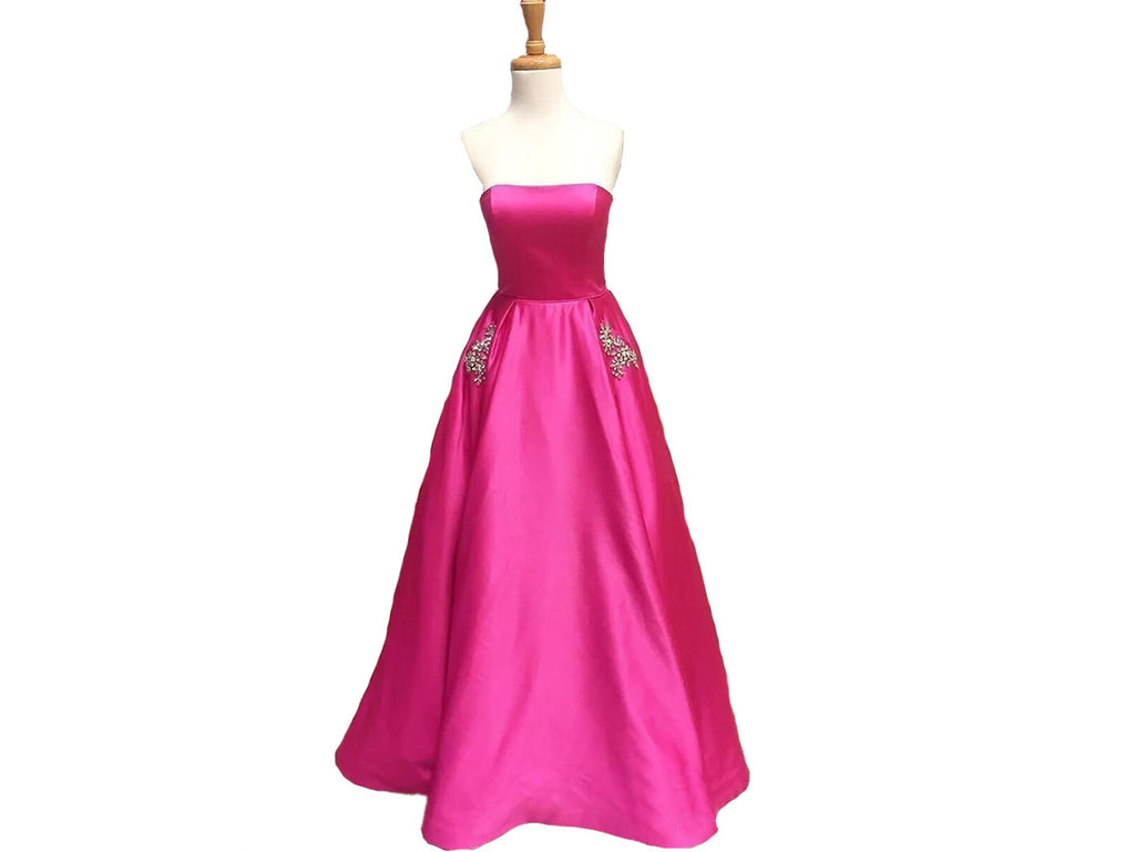 Navy Blue Strapless Satin Prom Dresses with Pockets P640 - promboutiqueonline