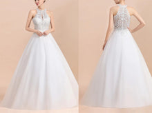 Load image into Gallery viewer, Custom Sequined Lace Halter Keyhole Wedding Gowns Bridal Wear