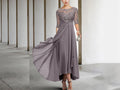 High Low Chiffon MOB Dress with Half Sleeves for Elegant Occasions