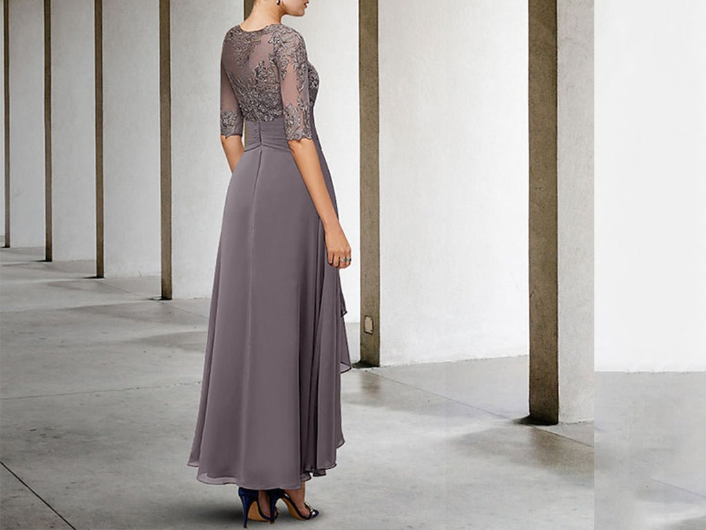 High Low Chiffon MOB Dress with Half Sleeves for Elegant Occasions