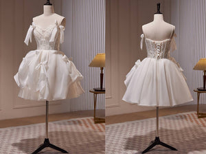 Spaghetti Ivory Short Bridal Shower Wear White Dress Rehearsal Dinner Lingerie Wedding Dresses