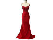 Load image into Gallery viewer, Long Red Ruched Mermaid Prom Dresses Open Back P646