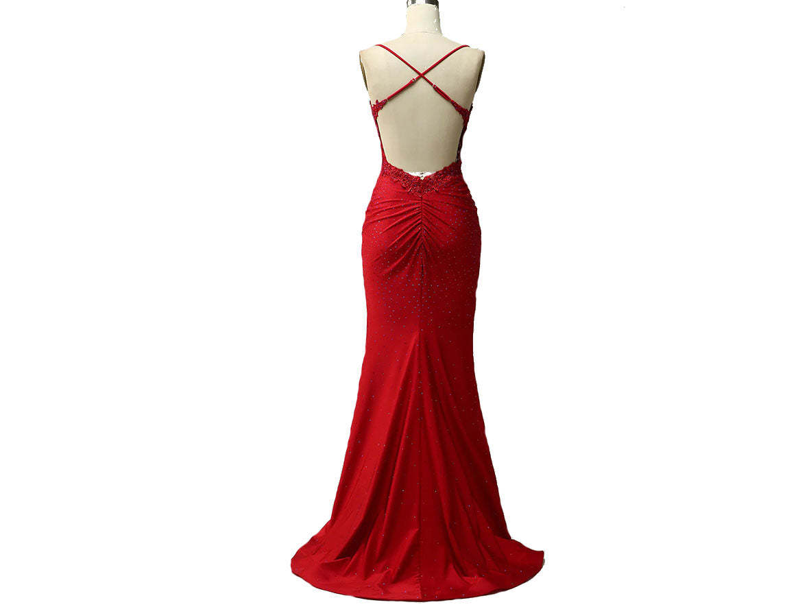 Long Red Ruched Mermaid Prom Dresses Open Back P646 - promboutiqueonline